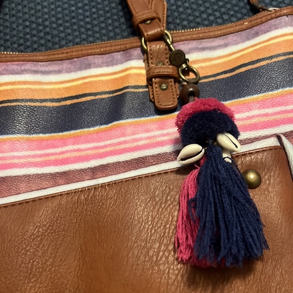 The Sak handbag Watercolor Striped East West Shoulder Bag pink blue white tote - Picture 3 of 8